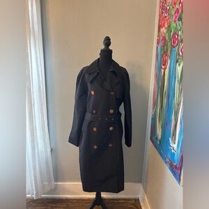 Lauren Ralph Lauren women's L double breasted trench coat long black buttons